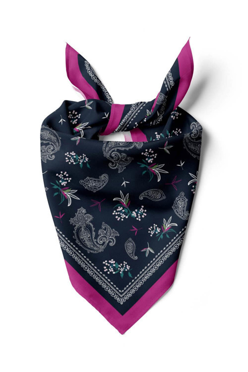 Kadın Siyah Beyaz Şal Desenli 50x50 Bandana DG01658-22