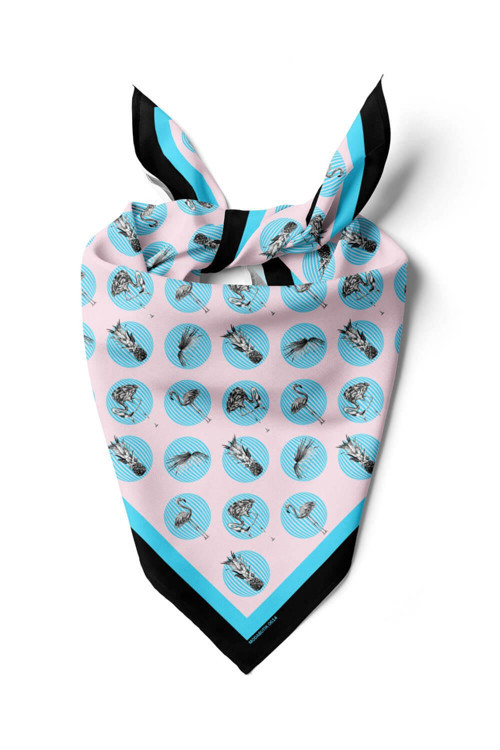 Kadın Mavi Flamingo Desenli 50x50 Bandana DG0614-22