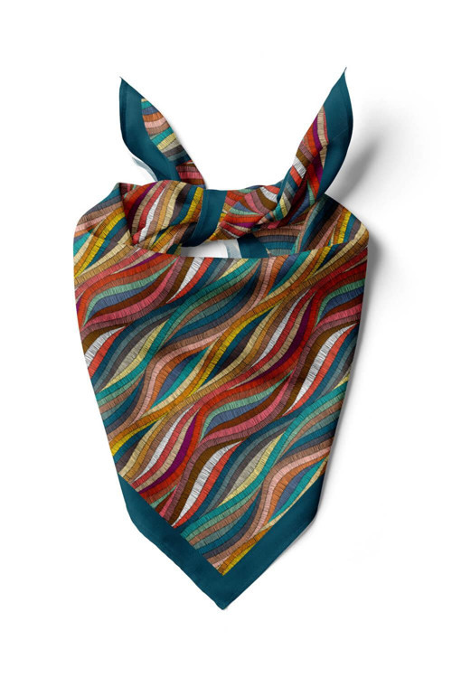 D68 Kadın Çok Renkli Dokuma Desenli 50x50 Bandana DG0413-22