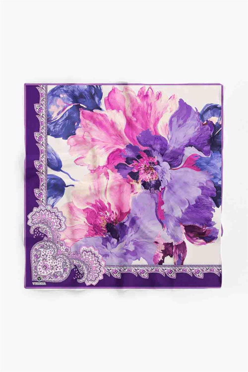 %100 İpek Kadın Desenli Bandana 80x80