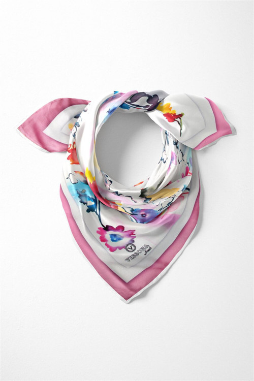 %100 İpek Kadın Desenli Bandana 80x80