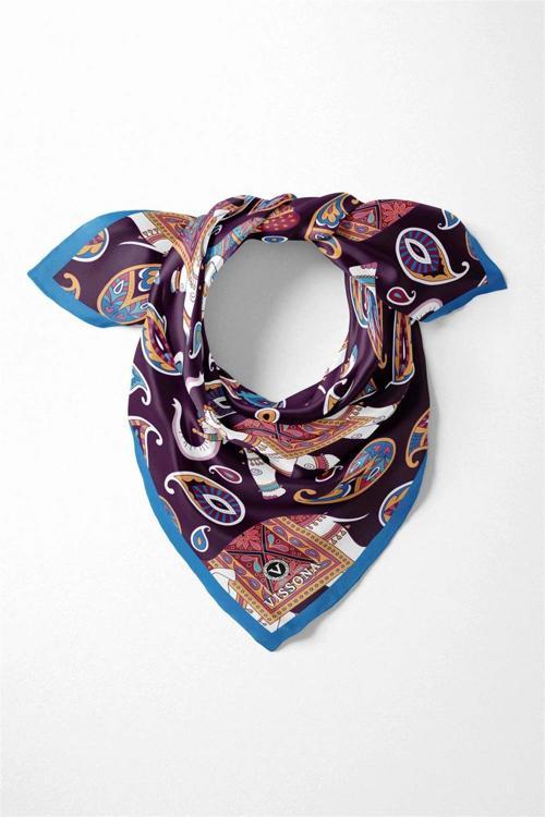100% Silk Headscarf for Women - 22"x 22" inch Hair Scarf Elephant Pattern Silk Headscarf Bandanas Square Silk