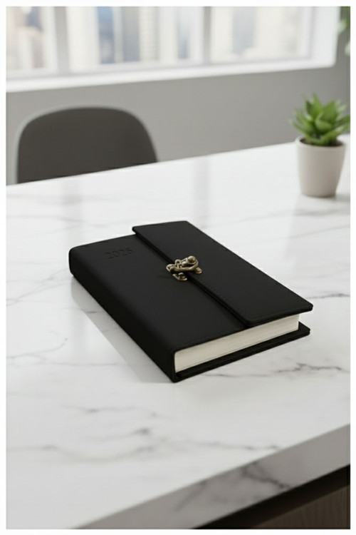 A5 2026 Kilitli Ajanda 168 Yaprak Suni Deri Kapaklı Günlük Ajanda Ayraçlı Planlayıcı Ajanda 15x21cm Siyah