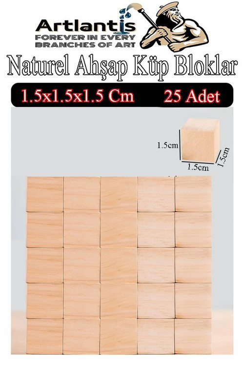 Naturel Ahşap Küp Bloklar 1.5x1.5x1.5cm 25 Adet Ahşap Naturel Kare Blok Eğitici Geliştirici Oyuncak Küp Matematik Birim