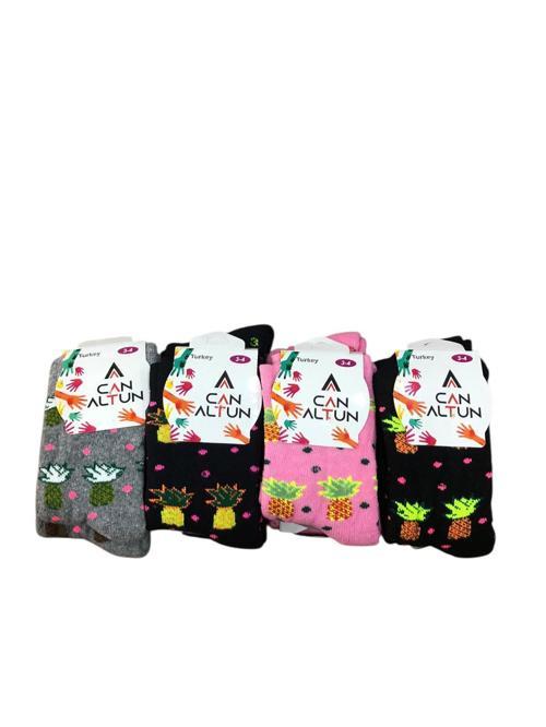 4 Lü Can Altun Pamuklu Kız Çocuk Kışlık Kalın Havlu Soket Çorap Karışık Renkler