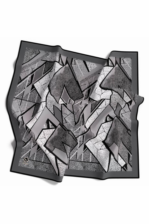 Kristal Geometrik Desenli Gri Renkli 90x90 Eşarp (İpek İçermez) Kenar Dikiş Şekli El Dikişli