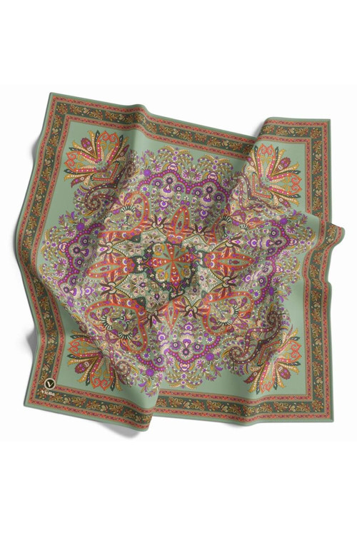 Kristal Şal Desenli Haki Renkli 90x90 Eşarp (İpek İçermez) Dikim Şekli : El Dikişi