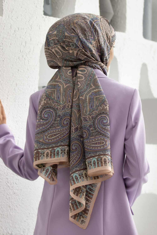 100% İPEK ETRO DESENLİ SOMON RENKLİ ŞAL