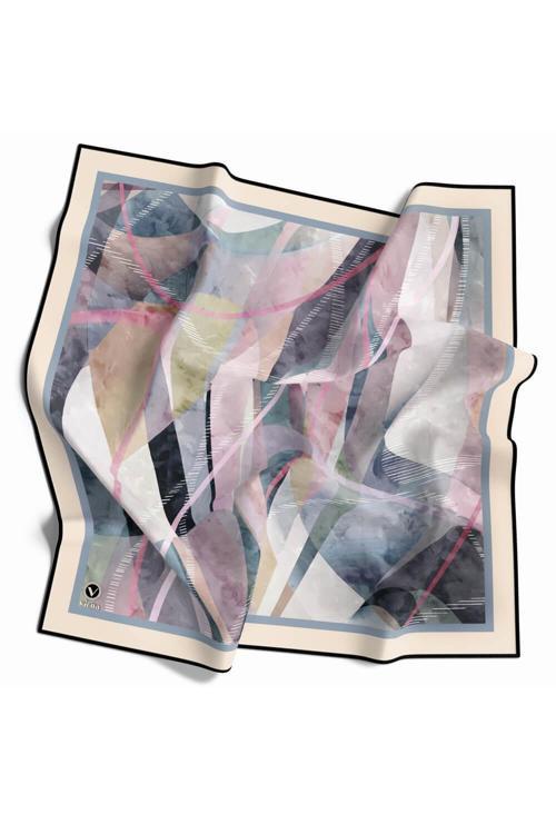 Kristal Geometrik Desenli Koyu Mint Yeşili Renkli 90x90 Eşarp (İpek İçermez) Kenar Dikiş Şekli El Dikişli