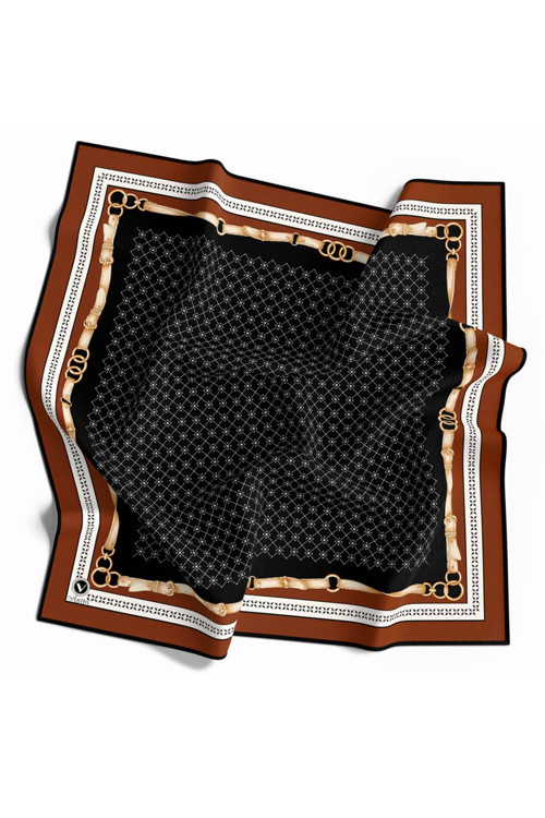 Twill Kemerli ve Çıtır Motifli Desenli Taba Renkli 90x90 Eşarp (İpek İçermez) Dikim Şekli : El Dikişi