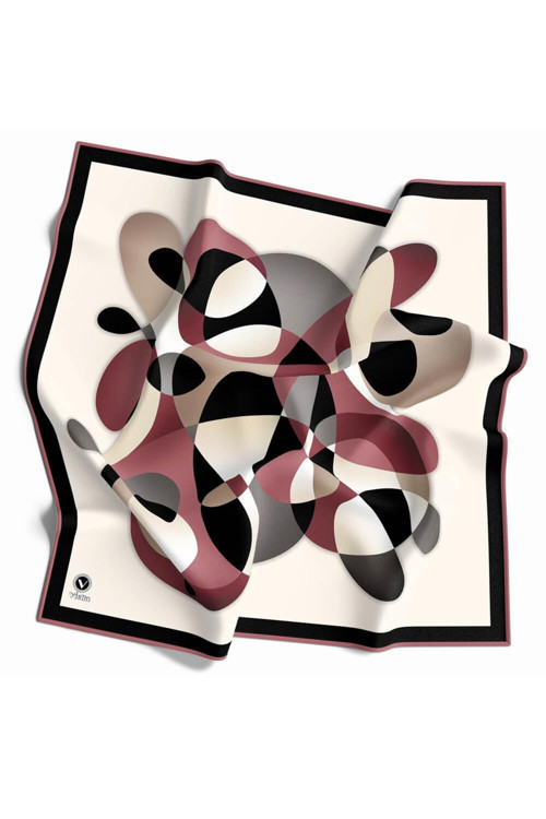Twill Geometrik Desenli Pudra Renkli 90x90 Eşarp (İpek İçermez) Kenar Dikiş Şekli El Dikişli