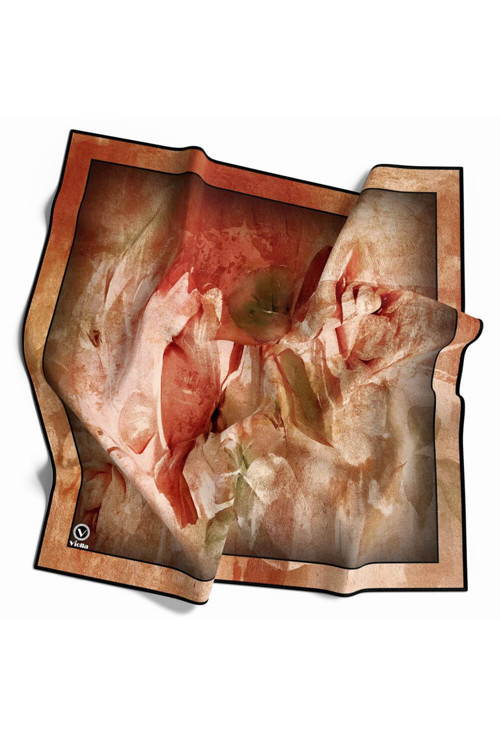Twill Sulu Boyalı Çiçek Desenli Bordo Renkli 90x90 Eşarp (İpek İçermez) Kenar Dikiş Şekli El Dikişli