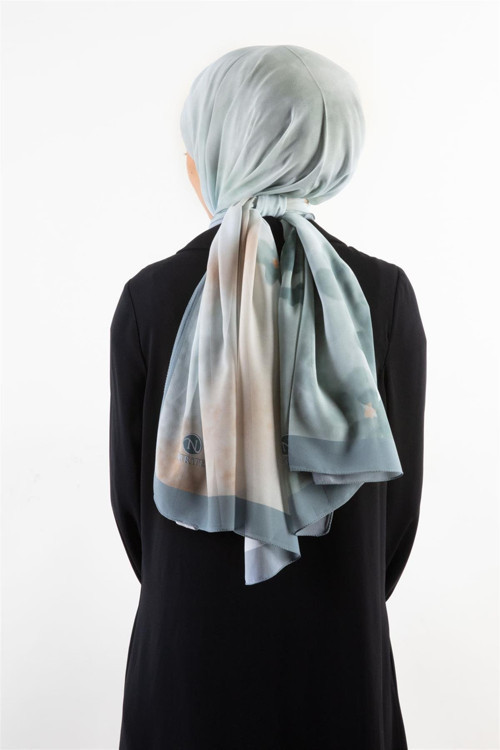 KREP ŞAL BATİK VE ÇİÇEK DESENLİ TURKUAZ - TABA RENKLİ 70X190 KIRIŞMAZ ŞAL İTALYAN DİKİŞLİ