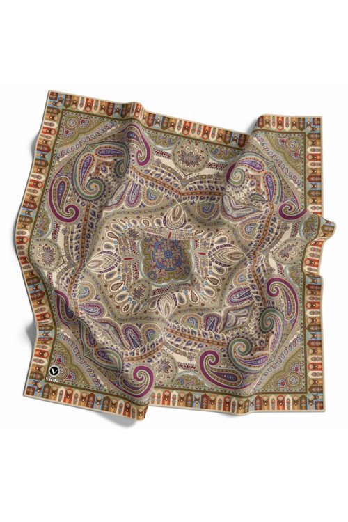 Kristal Şal Desenli Taş Renkli 90x90 Eşarp (İpek İçermez) Dikim Şekli : El Dikişi