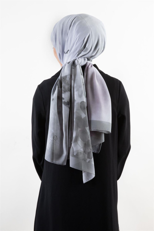 KREP ŞAL BATİK VE ÇİÇEK DESENLİ GRİ - MOR RENKLİ 70X190 KIRIŞMAZ ŞAL İTALYAN DİKİŞLİ