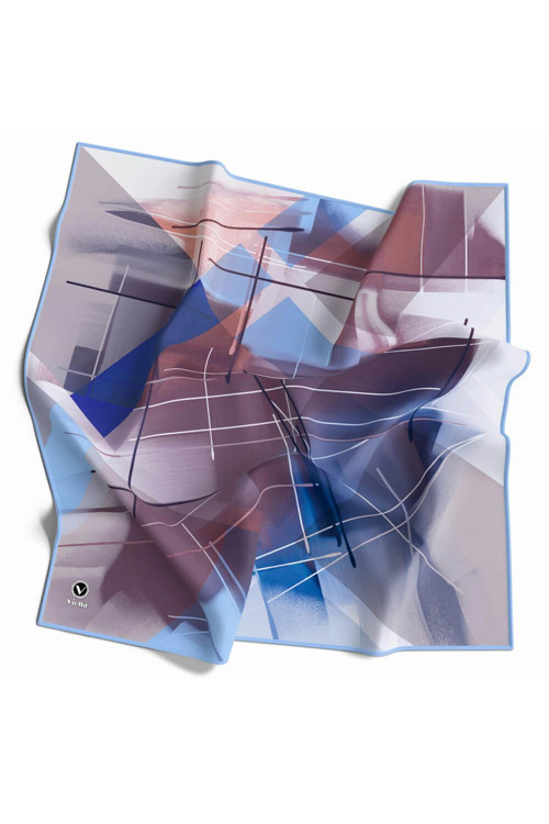 Kristal Geometrik Desenli Bebe Mavisi Renkli 90x90 Eşarp (İpek İçermez) Kenar Dikiş Şekli El Dikişli