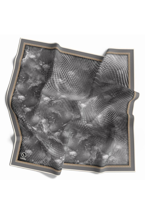 Twill Batik Desenli Gri Renkli 90x90 Eşarp (İpek İçermez) Kenar Dikiş Şekli El Dikişli