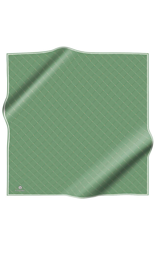 % 57 İPEK % 43 VİSKON Twill İpek Minik V Desenli Zümrüt Yeşili Renkli 90x90 Eşarp Dikim Şekli : El Dikişi
