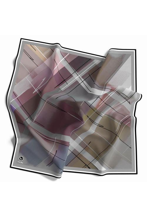 Kristal Ekose Desenli Gri Renkli 90x90 Eşarp (İpek İçermez) Kenar Dikiş Şekli El Dikişli