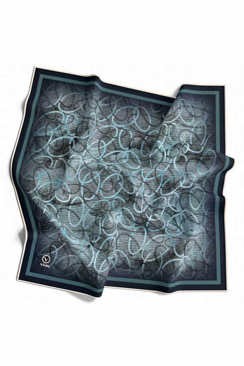 Kristal Geometrik Desenli Petrol Yeşili Renkli 90x90 Eşarp (İpek İçermez) Kenar Dikiş Şekli El Dikişli