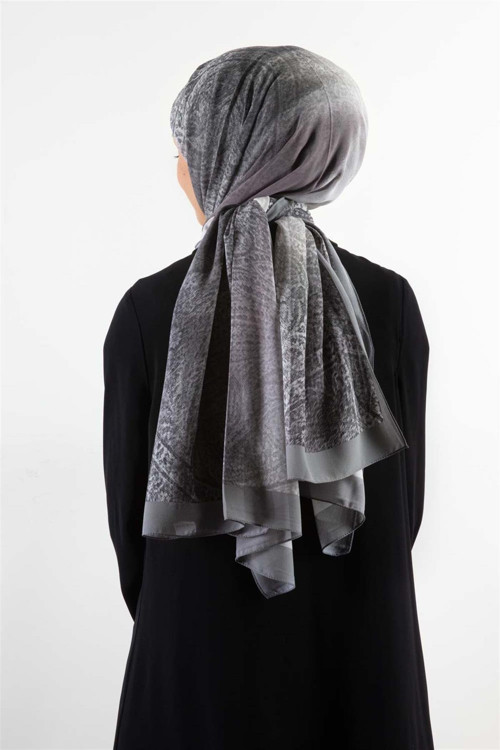 KREP ŞAL BATİK DESENLİ LİLA - GRİ RENKLİ 70X190 KIRIŞMAZ ŞAL İTAYLYAN DİKİŞLİ