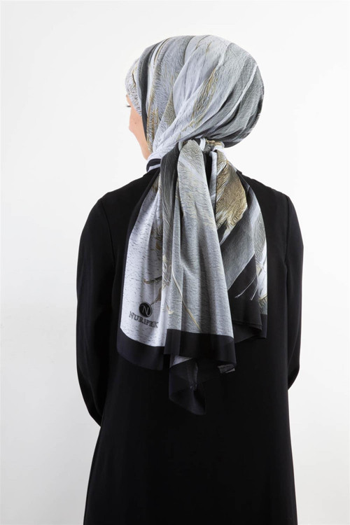 KREP ŞAL EFEKTLİ VE SOYUT DESENLİ SİYAH - GRİ RENKLİ 70X190 KIRIŞMAZ ŞAL İTAYLYAN DİKİŞLİ