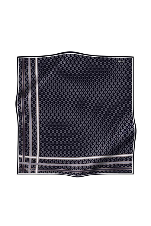 %100 Twill İpek Monogram Desenli Siyah - Gri Renkli 90x90 Eşarp Dikim Şekli : El Dikişi