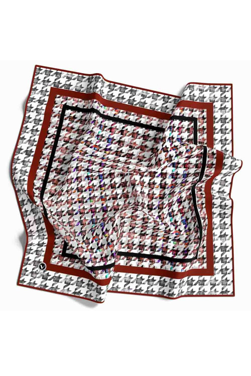 Twill Kazayağı Desenli Bordo Renkli 90x90 Eşarp (İpek İçermez) Kenar Dikiş Şekli El Dikişli