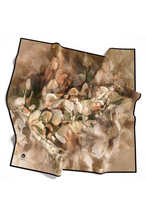 Kristal Fırça Darbe Desenli Hardal Renkli 90x90 Eşarp (İpek İçermez) Kenar Dikiş Şekli El Dikişli