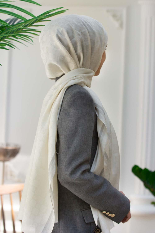 %57 İPEK %43 PAMUK MONOGRAM DESENLİ GRİ - FÜME RENKLİ 70X190 ŞAL