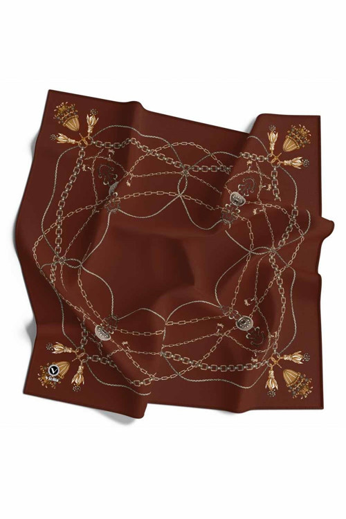 Kristal Geometrik Desenli Taba Renkli 90x90 Eşarp (İpek İçermez) Kenar Dikiş Şekli El Dikişli