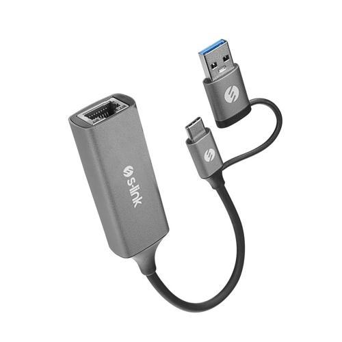 SWV-USBC029 Gri Metal Type-C + USB3.0 Çeviricili 10/100/1000Mbps Adaptör, USB3.0 Ethernet Çevirici, Type C Ethern