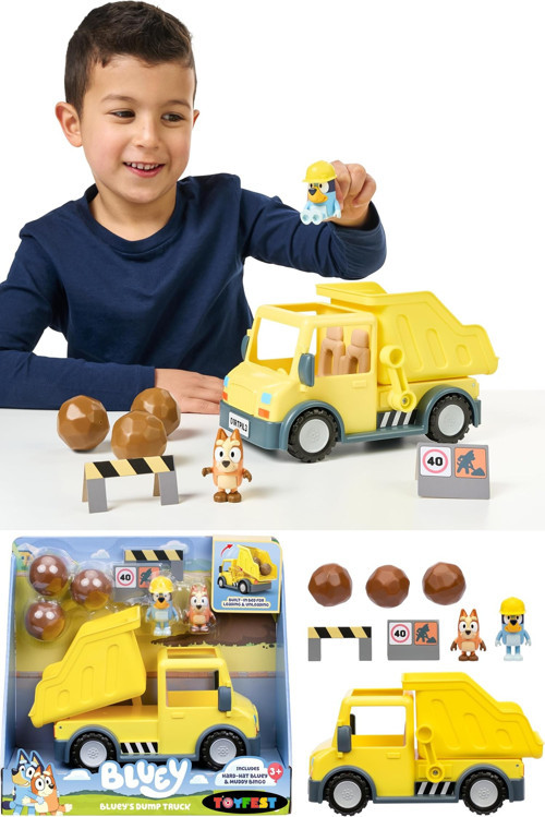 BlueyPlus Bluey Damperli Kamyon Ve Özel Hard Hat Bluey Ve Muddy Bingo Figür Oyuncak Seti 7 Cm