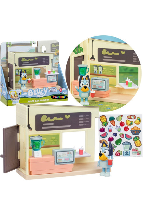 BlueyPlus Bluey Meyve Suyu Barı Mini Oyun Seti Eklemli Bluey Figürlü Çocuk Oyun Alanı 7 Cm