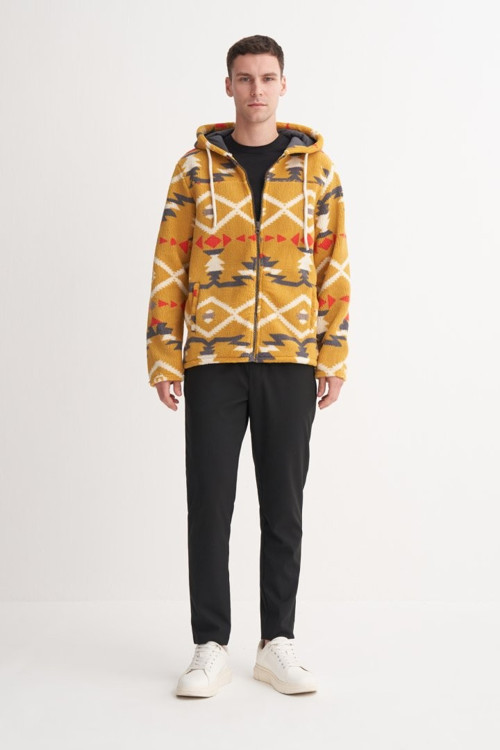 50940 KAPŞONLU YAKA SWEAT HIRKA PELUŞ HARDAL