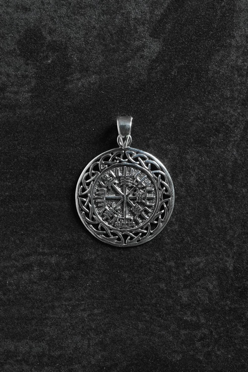 925 Ayar Gümüş Vegvisir (Viking Pusulası) Figürlü Gümüş Renk Erkek Kolye Ucu FRKU-1022