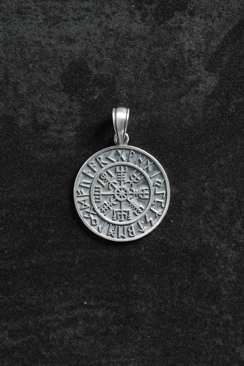 925 Ayar Gümüş Viking Pusulası (Vegvisir) Figürlü Gümüş Renk Erkek Kolye Ucu FRKU-1039