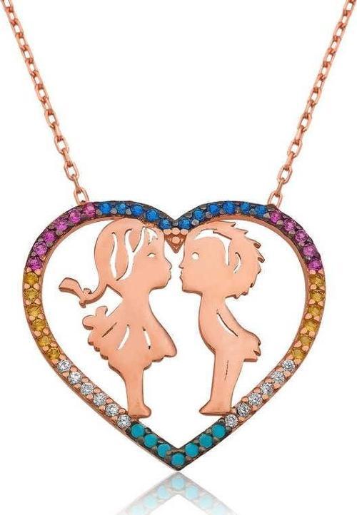 925 Ayar Gümüş İki Aşık Kalpli Kadın Gümüş Kolye