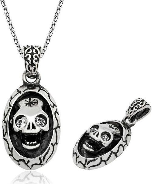 925 Ayar Gümüş Kuru Kafa Erkek Gümüş Kolye