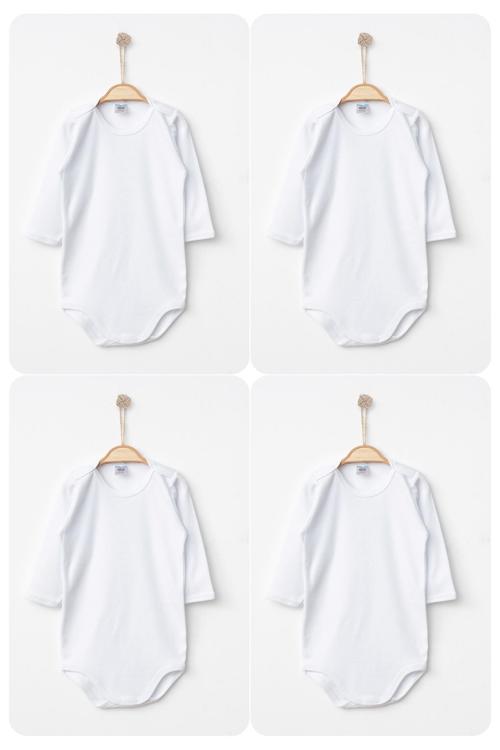 %100 Pamuklu Penye Kumaş Çıtçıtlı Uzun Kol Bebek Badi Zıbın