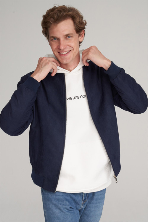 4356 Erkek Kolej Yaka Çift Taraflı Bondit Yağmurluk Lacivert