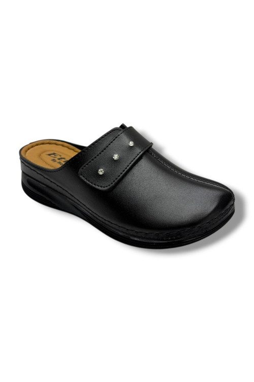 Poli 726-26 Cilt Deri Cırtlı Taşlı Anatomik Sabo Kadın Terlik