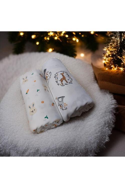 2'Li Set Müslin Bebek Battaniyesi 2 Katlı Xl 75X100 , Muslin Örtü Kundak , Puset Örtüsü Safari