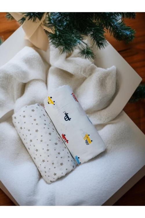 Star Müslin Bebek Battaniyesi, 2 Adet, Kundak Battaniye, Puset Örtüsü 75 X 100 Cm