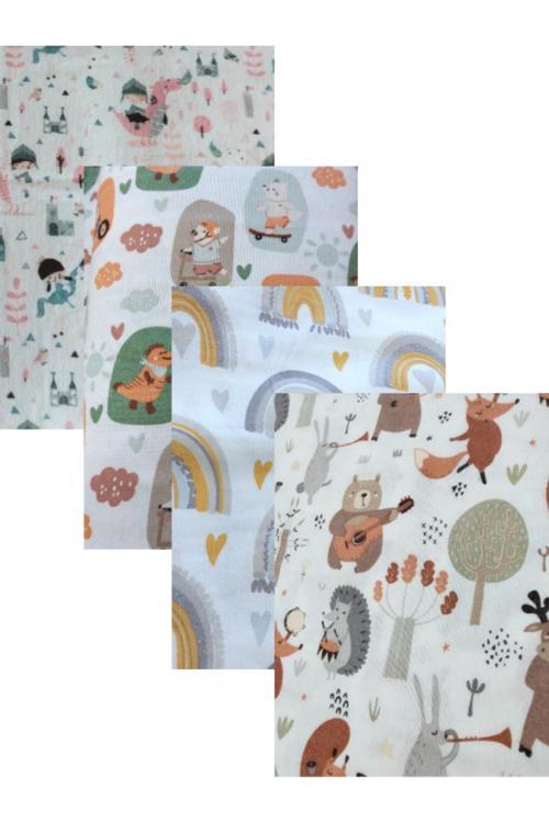 4 Lü Pazen Bebek Battaniyesi , 75X100 Kundak Flanel ,Puset Örtüsü