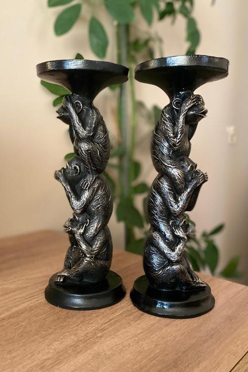 Görmedim Duymadım Bilmiyorum Polyester 3 Maymun Ikili Şamdan