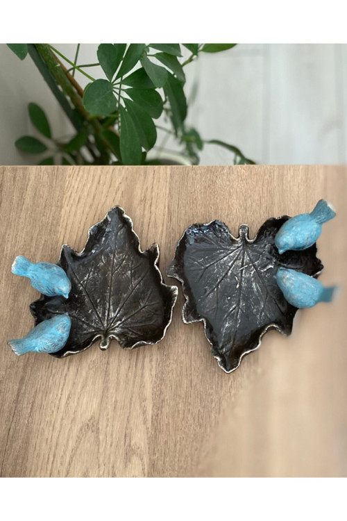 2 Kuşlu Dekoratif Yaprak Tabak