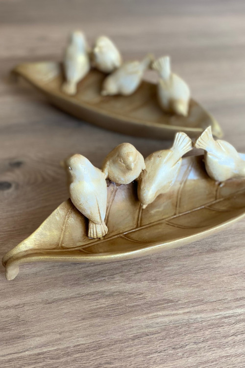 4 Kuşlu Dekoratif Yaprak Tabak Set