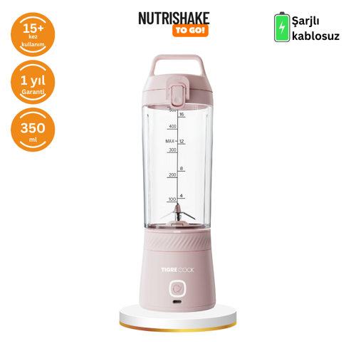 TIGRECOOK Blender Kişisel Taşınabilir Kablosuz Mikser ve Smoothie Makinesi Şarj Edilebilir pembe