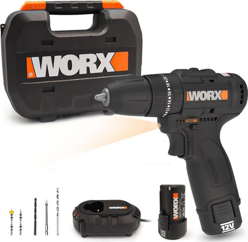 WX121 12Volt/2.0Ah Li-ion Çift Akülü Kömürsüz Profesyonel Şarjlı Darbeli Matkap + 5 Parça Akses